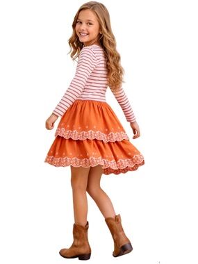 Mini Boden Girls Size 7-8 Long Sleeve Stripe Ruffle Dress